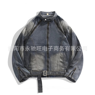 Fashion Tooling Deconstruction Stitching Jacket Spring and Autumn New American Retro Niche Zipper Old Denim Jacket