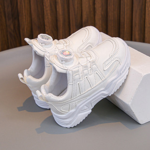 Children's White Shoes White sneaker Leather Torre Shoes Girls' 2025 New Spring and Autumn Soft Bottom Boys' Shoes