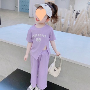 Girls' Summer Clothing Korean Children's Clothing 2023 New Style Baby Girl Stylish Short-sleeved Top Casual Flared Pants Fashionable Suit