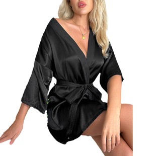 European and American Foreign Trade Explosions Women's Sleeve Nightgown Morning Robe Summer Short Cardigan Lace Tassel Bathrobe Sexy Pajamas
