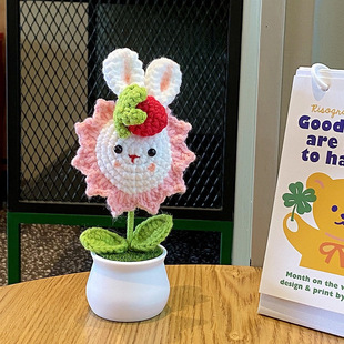 Hand-Knitted Rabbit Smiley Face Sunflower Small Potted Finished Car Desk Study Room Decoration Graduation Season