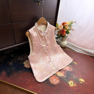 New Chinese Satin Jacquard National Style Vest Women's 2025 Spring New Retro Loose Collar Age-reducing Vest