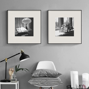Black and white photo cardboard decorative painting living room dining room dining room retro Jiugongge combination hanging painting niche art mural