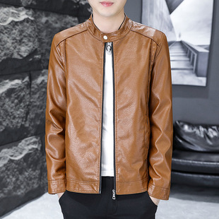Fleece-lined thickened leather coat men's black motorcycle clothing autumn and winter 2023 new trendy handsome leather jacket coat men