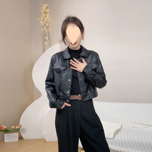 Maillard Brown Leather Coat Women's 2024 Autumn New Leather Jacket Short American Style Retro Design Top