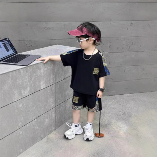 Boys Summer suit Handsome Sports Casual Short-sleeved Two-piece All-match Thin Korean Style All-match Trendy Children's Wear Men's Trendy