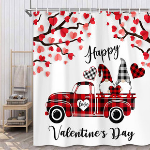 Cross-border Amazon hot sale shower curtain happy Valentine's Day red heart dwarf love decoration partition curtain waterproof and mildew-proof