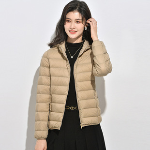 90 white duck down light down jacket women's short new light warm fashion hooded stand collar lightweight coat plus size