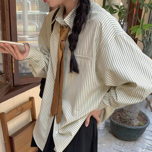 Korean Style Design Sense Striped Shirt Spring Women's 2025 New Chic Early Spring Loose Shirt Top