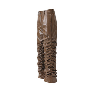 oversize Trendy Brand Black Pleated Casual Leather Pants High Street Hip Hop Loose Hiphop Loose Slim Pants for Men and Women