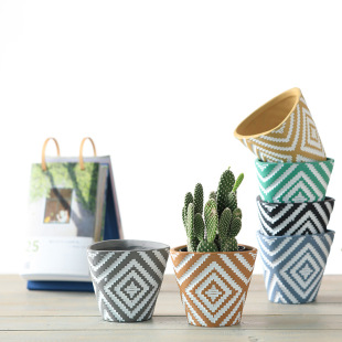 Triangle Geometry Kaleidoscope Nordic Abstract Red Pottery Flower Pot Flowers Green Planting Home Personality Creative Ceramic Flower Ware