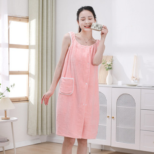 New wearable bath skirt thickened increase coral fleece bath towel is not easy to shed hair household suspenders bathrobe a generation of hair