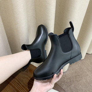 Four Seasons rain boots women Chelsea rain boots short tube non-slip waterproof shoes fashion Martin boots low heel casual adult rain boots