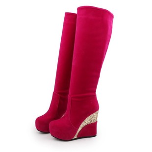Autumn and Winter 2022 New Foreign Trade Boots Korean Fashion Round Head Boots 33-43 Size Wedge Heel Boots