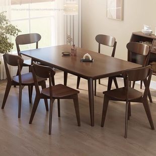 Nordic All Solid Wood Dining Table Rectangular Oak Table and Chair Combination Household Living Room Small Apartment Walnut Dining Table