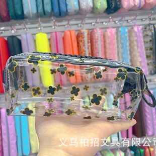Factory Transparent PVC Large Zipper Simple Large Capacity Waterproof High Color Value Four-leaf Clover Creative Student Storage Pencil Case