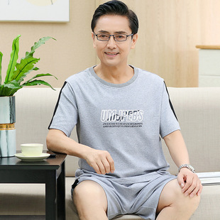 Middle-aged and elderly men's pajamas summer cotton short-sleeved pajamas plus size summer thin middle-aged men's home wear suit