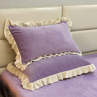 Winter milk velvet pillowcase thickened a pair of student dormitory lace solid color girl pillowcase single
