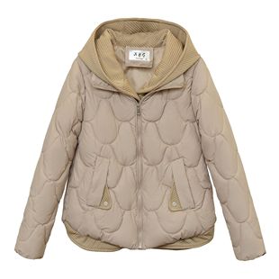 Hooded Fake Two-piece Down Cotton Clothes Women's New Year's Short Corrugated Fur Edge High-end Anti-season Cotton Coat Coat Trendy