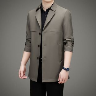 2023 autumn and winter New light business casual trench coat lapel middle-length coat for young and middle-aged men's coat