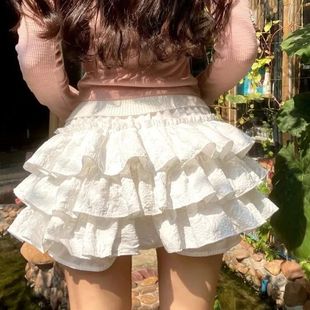 White Double-layer Puff Cake Skirt Women's Summer New Sweet Girl's Wind Anti-light A- line Cake Skirt