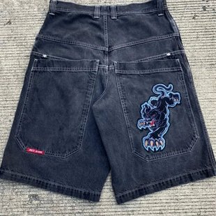 Factory direct hip-hop printed Denim shorts men's American fashion brand casual wide leg pants