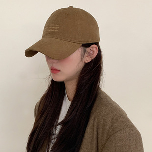 American Brown simple hat female peaked cap 2023 new style face-looking small baseball cap big head circumference Korean style big head circumference