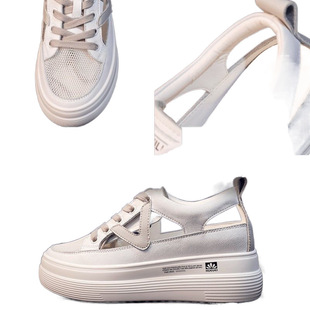 2025 New Summer White Shoes Women's Breathable Thick Bottom Hollow Mesh All-match Thin Casual Glory