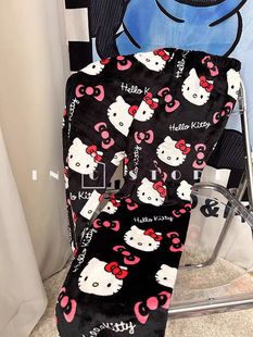 Foreign Trade Cartoon KT Cat Printed Pajama Pants Thick Women's Coral Fleece Autumn and Winter Home Casual Flannel Pajama Pants Outer Wear