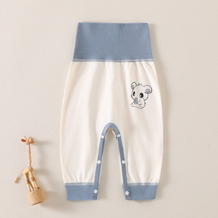 Baby's Pants High Waist Belly Protecting Pants Spring and Autumn A Pure Cotton Boneless Crotch Free Snip-off Pants for Boys and Girls