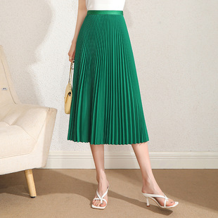 Multi-color Mid-length Skirt Women's Spring and Summer 2025 New High Waist Draped Silk Texted Slimming Elegant Pleated Skirt