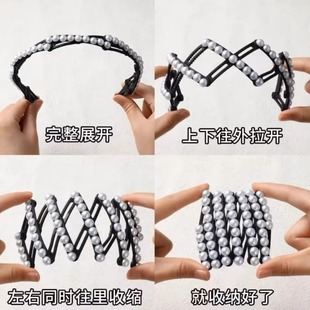 Retractable Folding Hair Band Portable Women's Pearl 2024 New Style Hair Card Travel Off-the-road Wash Face Hair Band