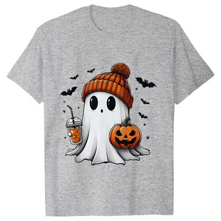 Little Boo Drinking Coffee Halloween Spooky Season Shirt Wom