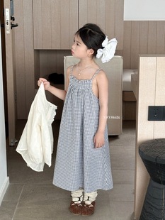 South Korea children's clothing 2025 spring and summer new girls' temperament plaid suspender long skirt jacquard lace sunscreen two-piece suit