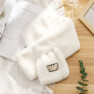 2022 new arrival smiling face logo cute scarf imitation rabbit fur Korean fashion all-match winter thick warm neck scarf