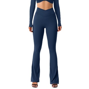 Outdoor Sports Running Naked Tight Hip Lifting Side Pocket Cuff Split Design Yoga Flared Pants 362