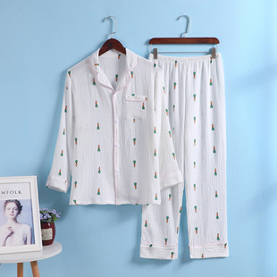 Pure Cotton Gauze Pajamas Women's Summer Thin Adult Short-sleeved Loose Version Can Wear Slimming Baby Cotton Pajamas for Women
