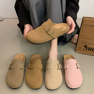 Vintage Baotou Burkan Shoes Half-Slip-on Women's Outwear Cork Belt Buckle Slip-on Thick-soled Elevated Fishing Burkan Slippers