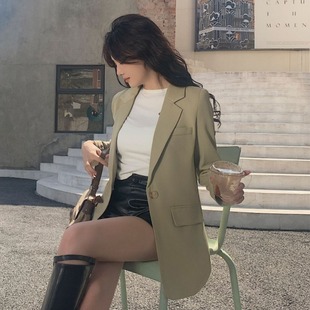 Suit Women's 2023 New Spring and Autumn Korean Style Coat Loose Casual Niche Design Sense Green Suit Solid Color Top