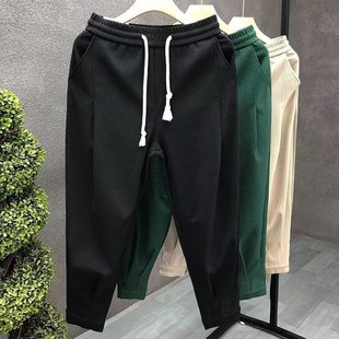 elastic waist loose casual pants men's autumn fashion brand high-end sense green micro-cross harem pants fashion lace-up long pants