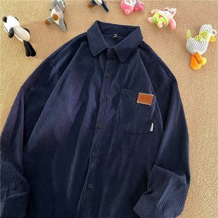 Spring and Autumn Corduroy Shirt Men's Long-sleeved Ins Fashion Brand Hong Kong Style Japanese Style Casual American Style Retro All-match Fashionable Jacket