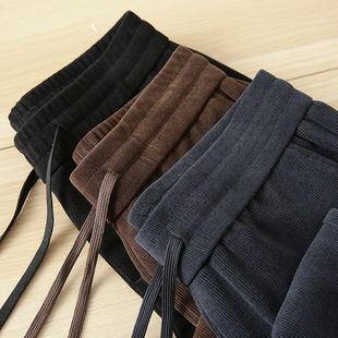With wool corduroy casual pants men's withdrawal cabinet autumn and winter thick drawstring elastic waist straight long pants LM618