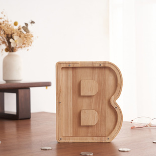 etsy wooden engraved English letter piggy bank acrylic transparent plate creative holiday gift decoration
