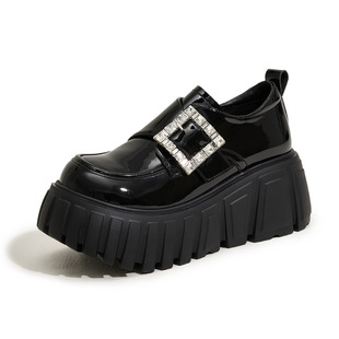 Thick-soled Lefu women's 2024 autumn new black muffin small leather shoes fashion versatile small height women's shoes