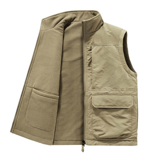 Autumn and Winter Men's Outdoor Double-sided Wearing fleece-lined Vest Multi-pocket Casual Outer Wearing Vest Vest Winter Coat Men