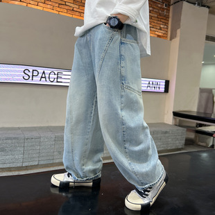 Boys' Spring Pants 2025 New Children's Jeans Spring and Autumn Big Children's Spring Smiley Wide Leg Pants Western Style Trendy