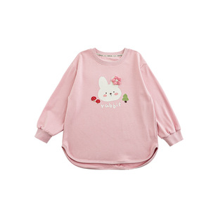 Wuri Boo Girl's Cartoon Print Mid-length Sweatshirt 2025 Spring Children's Vigor Cute Casual Top Trendy