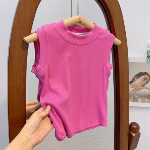 2025 Korean Style New Multi-color Children's Vest Summer Sleeveless Elastic Round Neck All-match Fashionable Sleeveless T-shirt Trendy