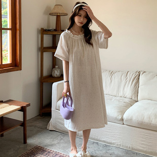 Morishima Cotton Printed Short-sleeved Nightgown Women's Spring and Summer Lace Loose Home Clothes Japanese Style Outwear Pajamas for Small Women