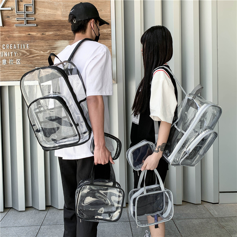 Spot Amazon Cross border Supply Transparent Backpack PVC Backpack PVC Schoolbag High Capacity Student Schoolbag